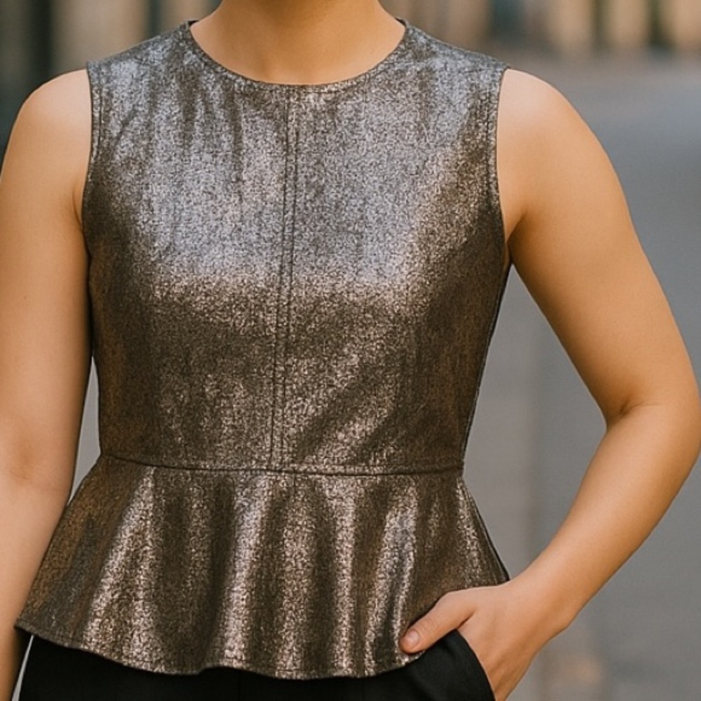 H&M Silver Genuine Suede Leather Peplum Top
